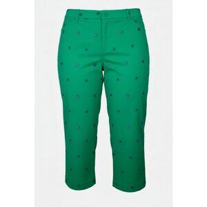 Talbots Woman Plus Size 22W Green Embroidered Straight Leg Cropped Pants